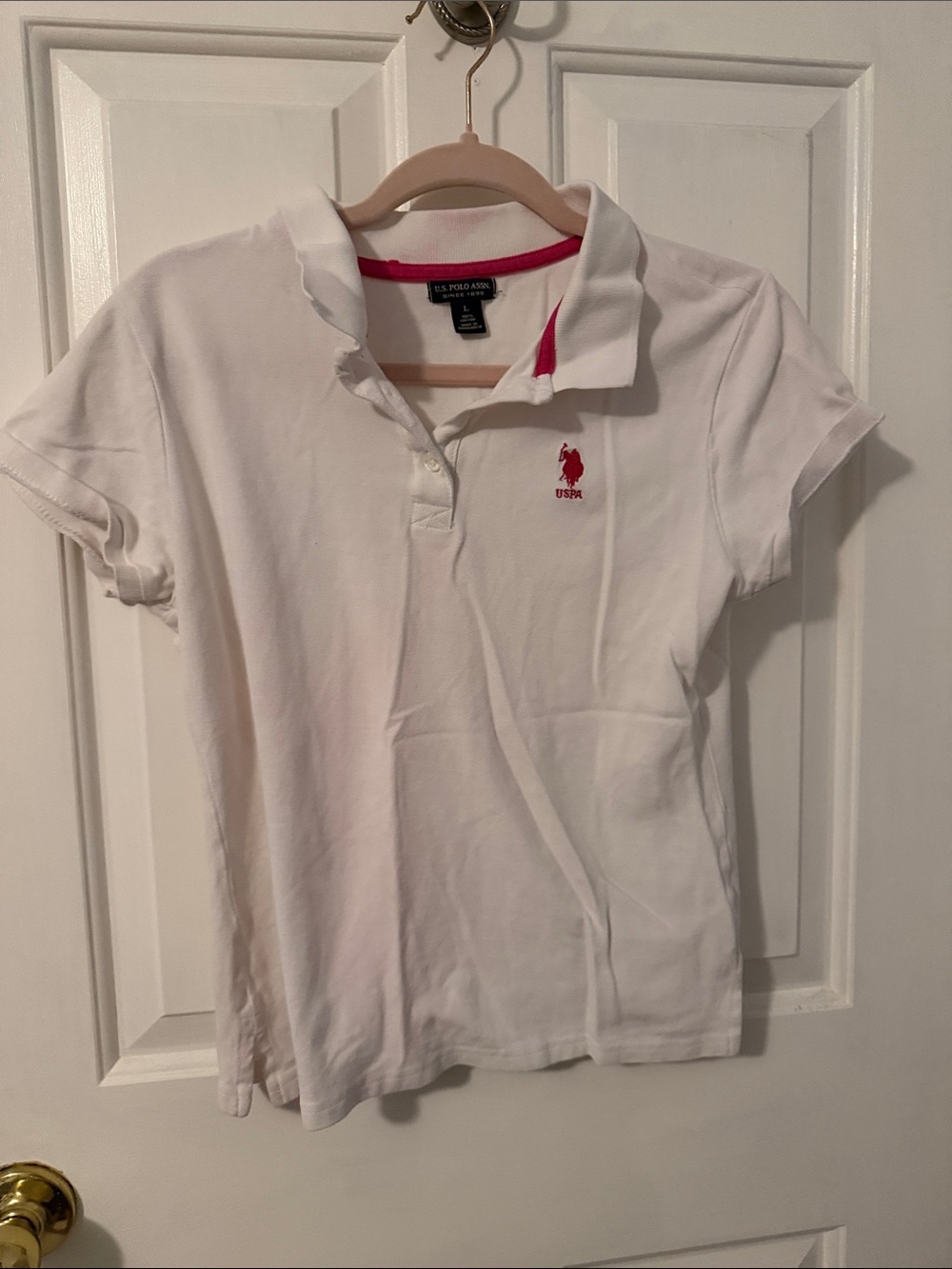 U.S. Polo Assn. Juniors White Polo Shirt with Pink Trim